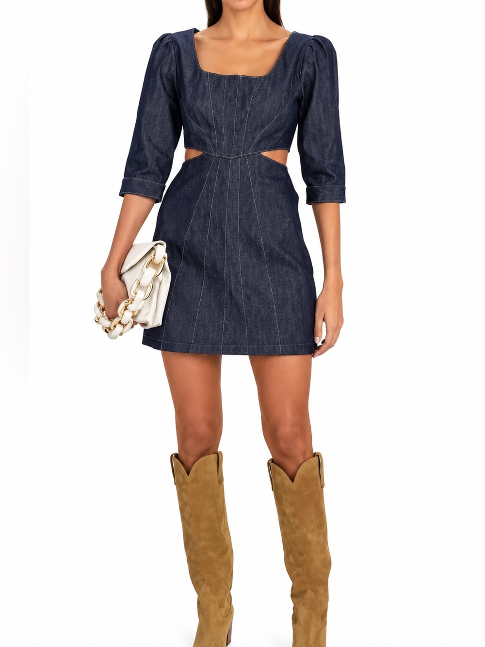 Cinq à Sept 5A7 Dark Indigo Denim Puff Sleeve Mini Dress Size 12